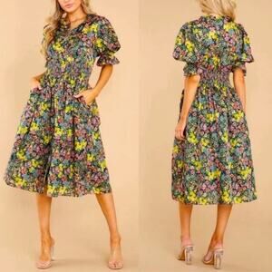 LoveShackFancy Christabel Midi Dress NEW Night Sky Glow Floral Ruffle Trim NWT M